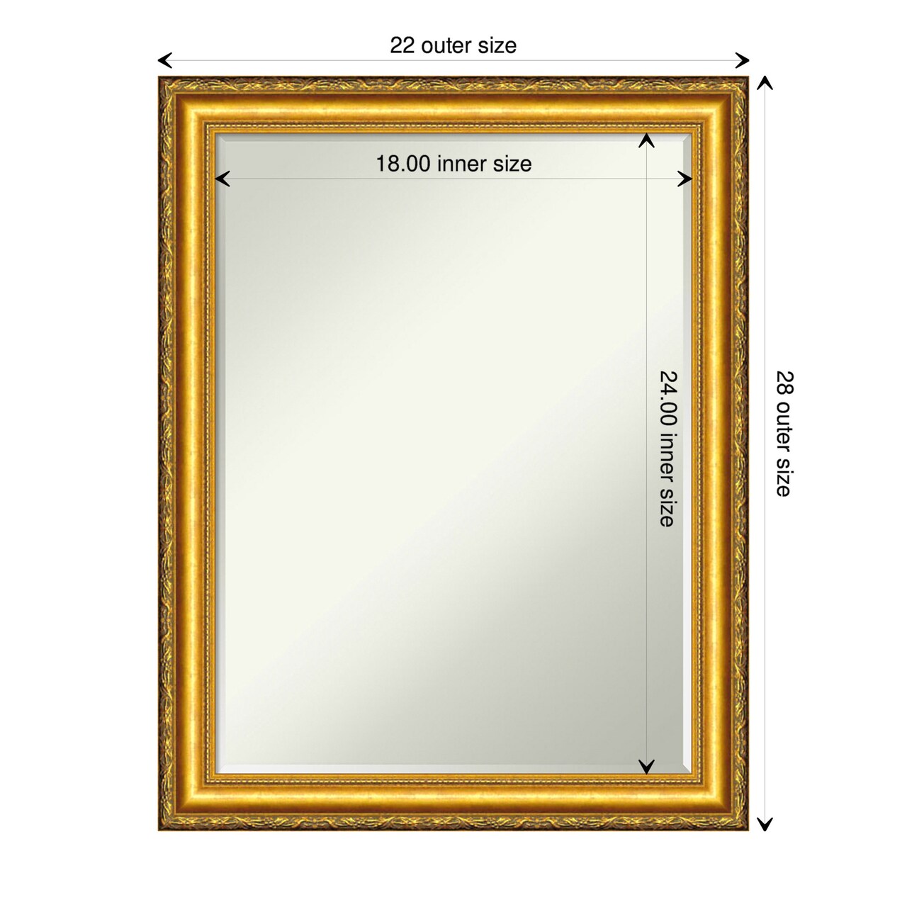 Petite Bevel Wood Wall Mirror, Colonial Embossed Gold Frame